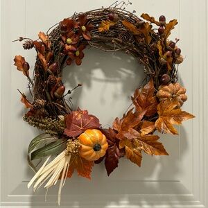 Handmade Autumn Harvest Wreath with Orange and Brown Accents